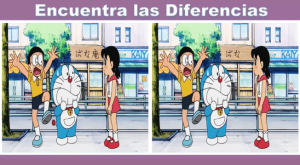 Hallar las 5 diferencias en el dibujo de Doraemon
